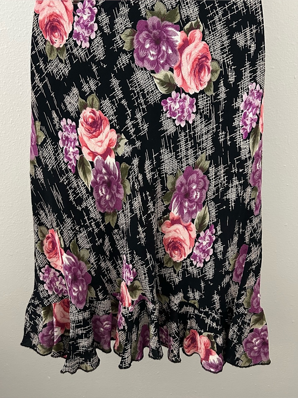 VTG 90s Floral Beaded Bias Cut Midi Slip Dress L Whimsigoth Fairy Grunge Roses - Picture 6 of 11